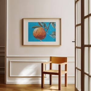 Oranje aquarel schilderij Fruit Art Print botanische Citrus wanddecoratie verkrijgbaar in linnen print of holografisch papier