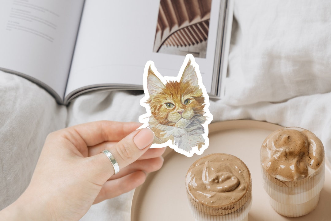 Orange Tabby Cat Sticker Waterproof Vinyl Kitten Decal Glossy Die Cut ...