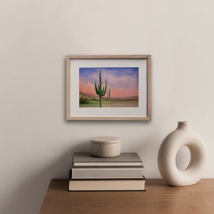 Cactus Desert Art Print Nature Artwork Pink and Purple Sunset Wall Art Saguaro Gouache Painting Landscape Print Pastel Art Desert Dreams I