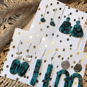 Polymeer klei oorbellen | Turquoise collectie-statement oorbellen, bungelende oorbellen