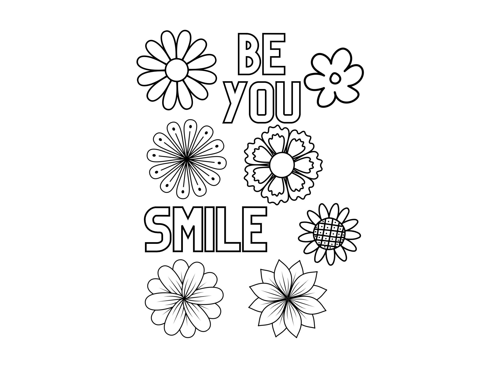 Digital Print Printable Coloring Sheet Digital Coloring Sheet Be You