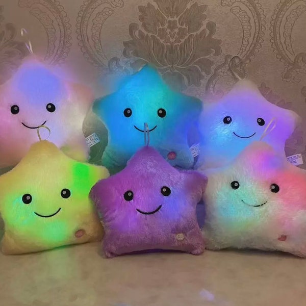 LED Toy Luminous Pillow soft stuffed plush Glowing Colourful starts cushion Led Light Toy gift for kids