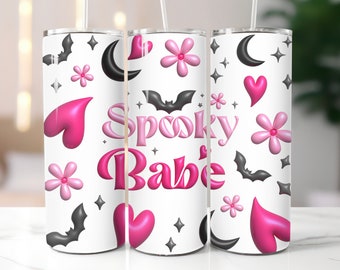 Inflated Cute Spooky Babe Tumbler Wrap | 20oz Skinny Tumbler | Halloween Tumbler Wrap | Sublimation | Digital Download | PNG | JPG | 3D Puff