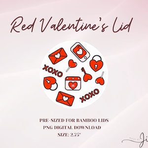 Red Valentine&#39;s Lid Decal | Bamboo Lid Decal Design | PNG | Printable Lid Decal | Bamboo Lid Cover | Digital Download | Lid Sticker
