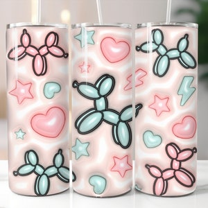 Inflated Balloon Dogs Tumbler Wrap | Skinny Tumbler Wrap | 20oz Tumbler | 3D Puffy | Sublimation | Digital Download | PNG | JPG | 3D Wrap