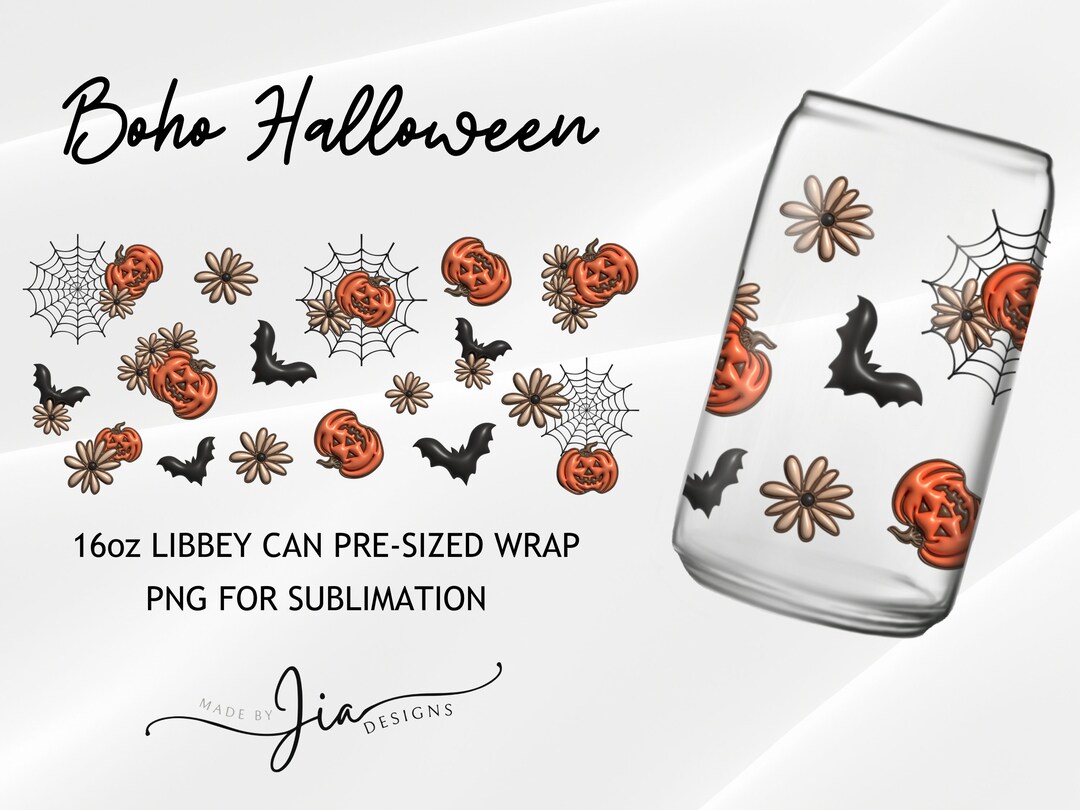 Inflated Boho Halloween Glass Can Wrap | Boho Halloween | 16oz Glass ...