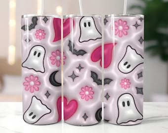 Inflated Cute Spooky Ghost Tumbler Wrap | Skinny Tumbler | 20oz Tumbler | 3D Puff | Sublimation | Digital Download | PNG | JPG | 3D Puffy