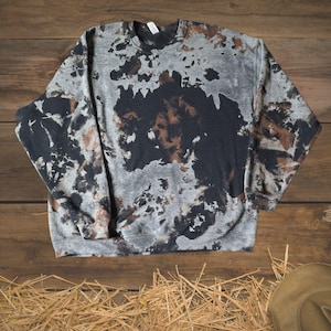 Cowhide Sweatshirt, Bleached Sweatshirt, Country, Western, Trending Cowgirl, Cowboy, Acid Wash, Cow