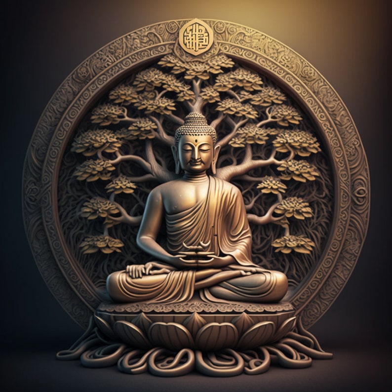 Buddha In front of Tree Of Life PNG Clip Art JPG Digital Download 1 image 1