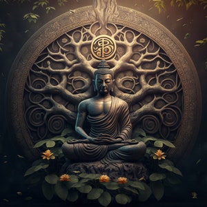 Buddha In front of Tree Of Life | PNG | Clip Art | JPG | Digital Download 1