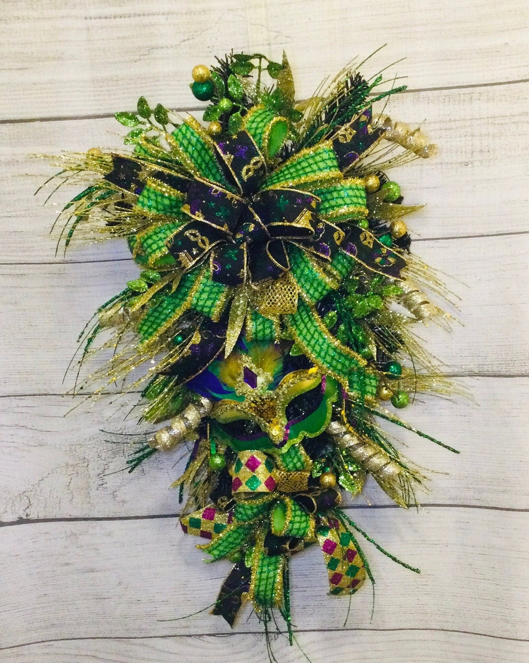 Mardi Gras Front Door Teardrop Swag Wreath Etsy