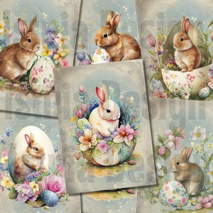 Vintage Ostern Printable, Osterhasen Journaling Karten, Ostern Ephemera, ATC Karten, Floral, Frühling, Junk Journal & Scrapbooking Zubehör