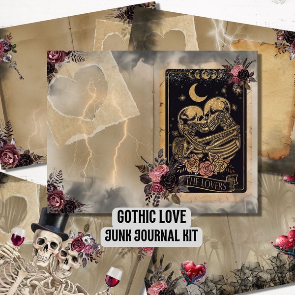 Valentine Junk Journal Kit, Gothic Love, Valentines Day Printable, Love Junk Journal Bundle, Anniversary Gifts, Valentine Ephemera Pack