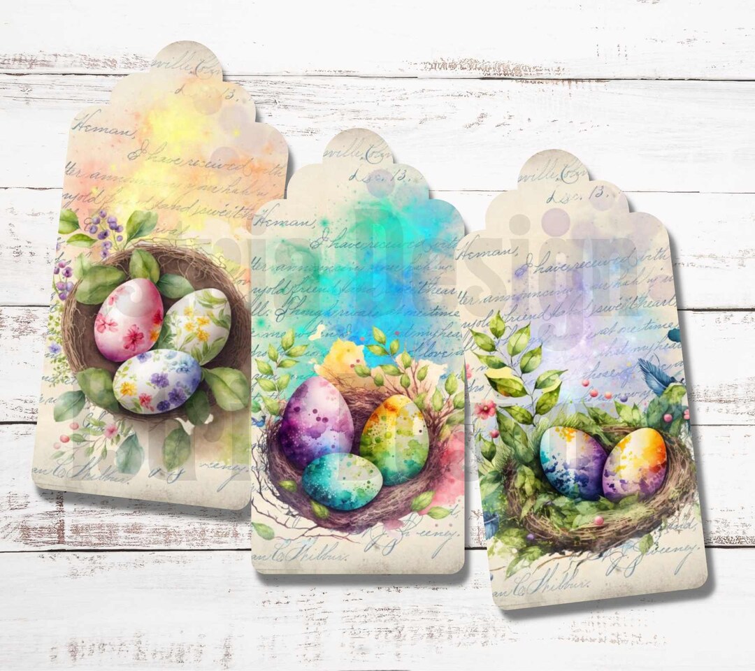 Watercolor Easter Eggs Tags, Vintage Easter Gift Tags, Printable