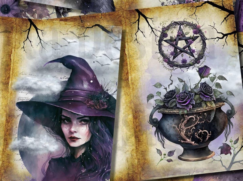 Witch junk journal printable halloween junk journal kit etsy