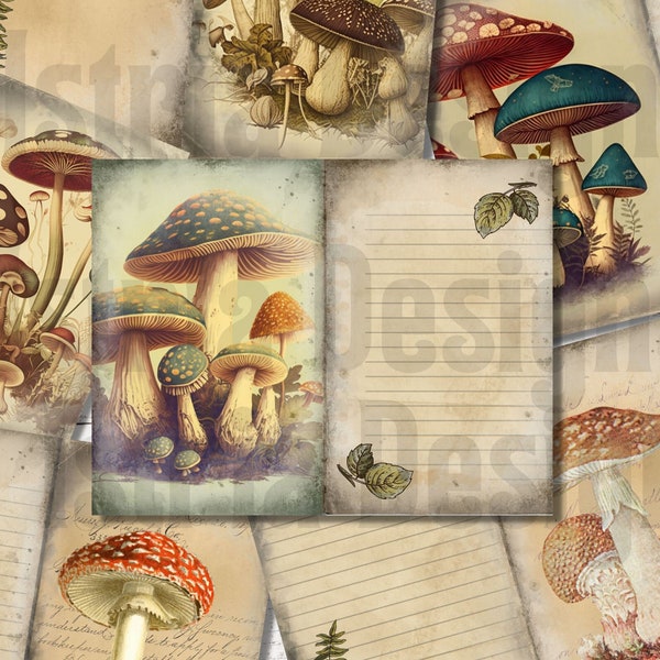Mushrooms Journaling Pages, Mushroom Ephemera, Vintage Papers, Junk Journal and Scrapbooking Supplies, Printable, Instant Download