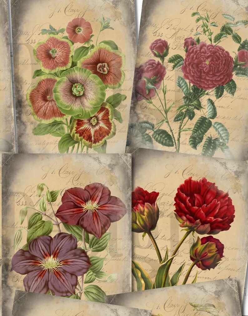Vintage Garden Ephemera, Flowers Journaling Cards, Floral ATC Cards, Spring Printable, Mothers