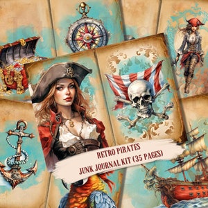 Pirates Junk Journal Kit, Retro Pirates, Printable, Vintage Ephemera, Nautical Pages, Adventure, Scrapbook Supplies, Digital, Summer Journal