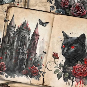 Gothic Junk Journal Pages, Goth Journal Printable, Vintage Ephemera, Halloween Papers, Junk Journaling & Scrapbooking Supplies, Grimoire
