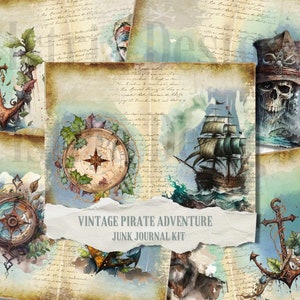 Pirates Junk Journal Kit, Vintage Ephemera Printable, Nautical Journaling Supplies, Scrapbooking Embellishments, Adventure Craft Papers