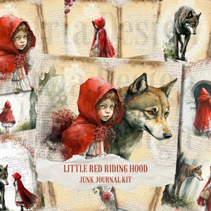 Little Red Riding Hood Printable Junk Journal Kit, Vintage Scrapbook Supplies, Fairytale Ephemera, Big Bad Wolf, Dark Academia Papers