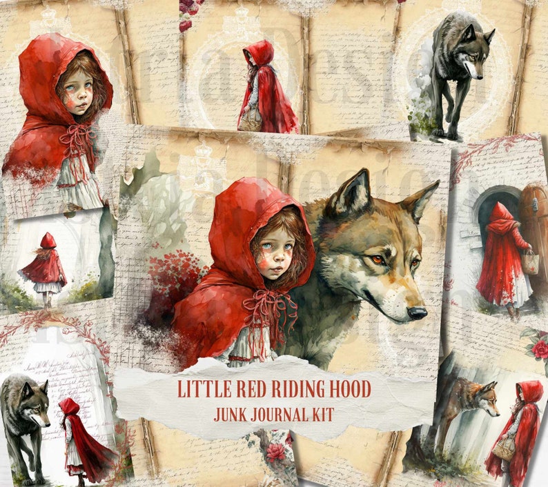 Little Red Riding Hood Printable Junk Journal Kit, Vintage Scrapbook