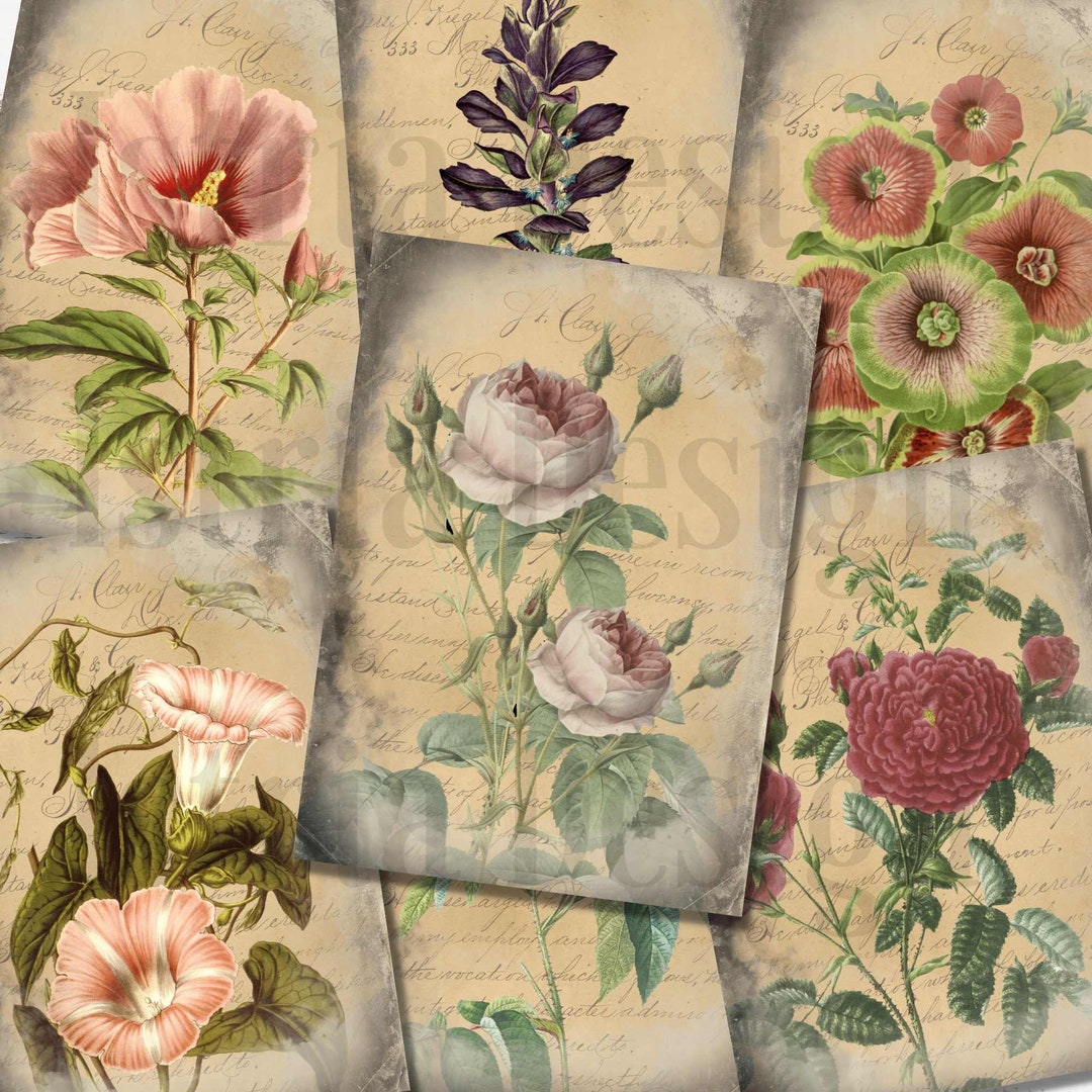 Vintage Garden Ephemera, Flowers Journaling Cards, Floral ATC Cards, Spring Printable, Mothers