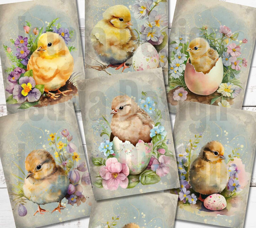 Easter Journal Cards, Easter Ephemera Printable, Vintage, Easter Chicks ...