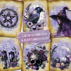 Halloween Journal Cards, Witch Ephemera Printable, Gothic Witch, Junk Journal & Scrapbooking Supplies, ATC Cards, Witchcore, Witchcraft