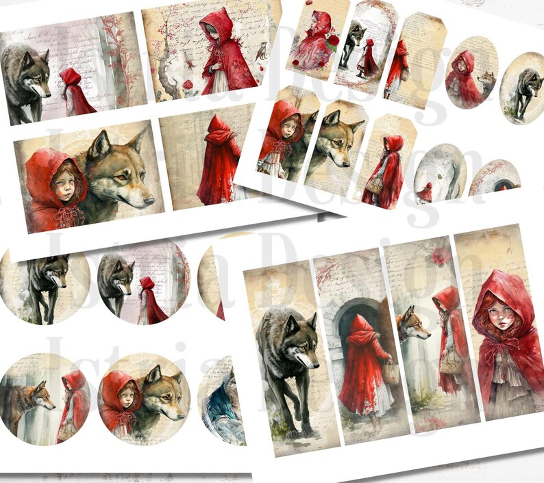 Little Red Riding Hood Printable Junk Journal Kit, Vintage Scrapbook