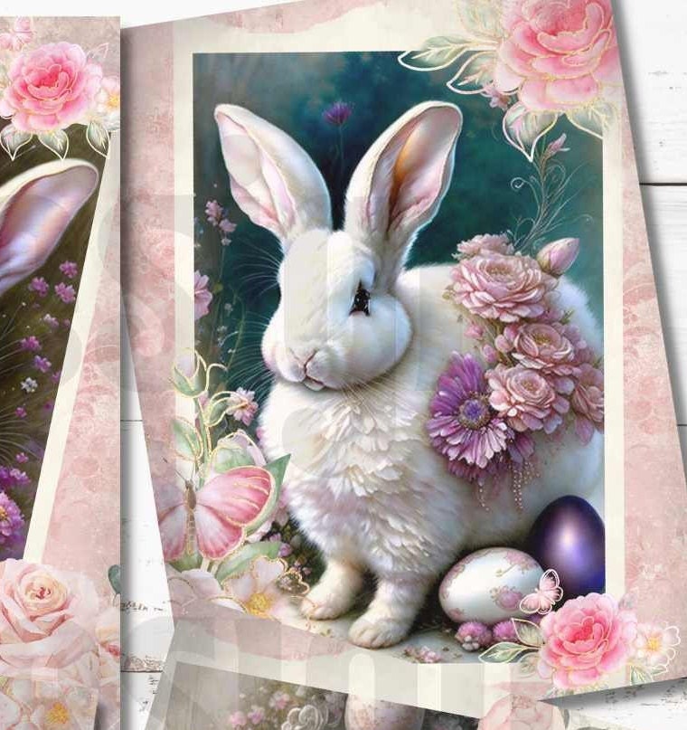 Shabby Pink Easter Journaling Cards, Vintage Bunny Printable, Easter ...