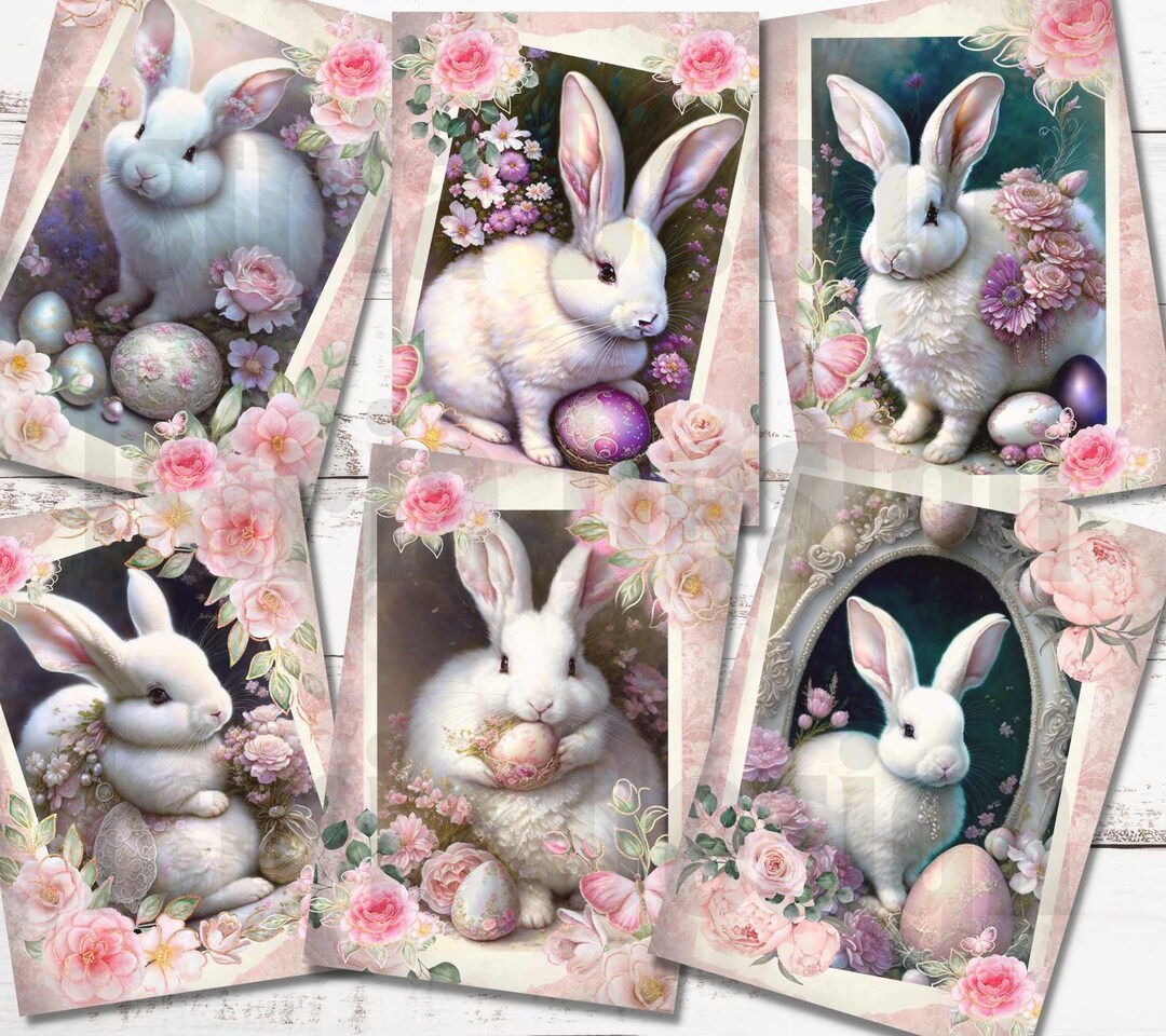 Shabby Pink Easter Journaling Cards, Vintage Bunny Printable, Easter ...