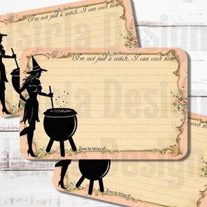 Carte con ricette per streghe, Carte con ricette stampabili, Effimeri di Halloween, Giochi per addio al nubilato, Forniture per diario spazzatura, Grimorio, Wiccan, Libro degli incantesimi