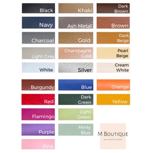 Puede incluir: Una carta de colores con una variedad de tonos, incluyendo negro, azul marino, caqui y burdeos. Otros colores incluyen oro, plata y tonos de verde, azul y rosa. El texto "M BOUTIQUE stay classic & classy" est&aacute; en la esquina inferior derecha.