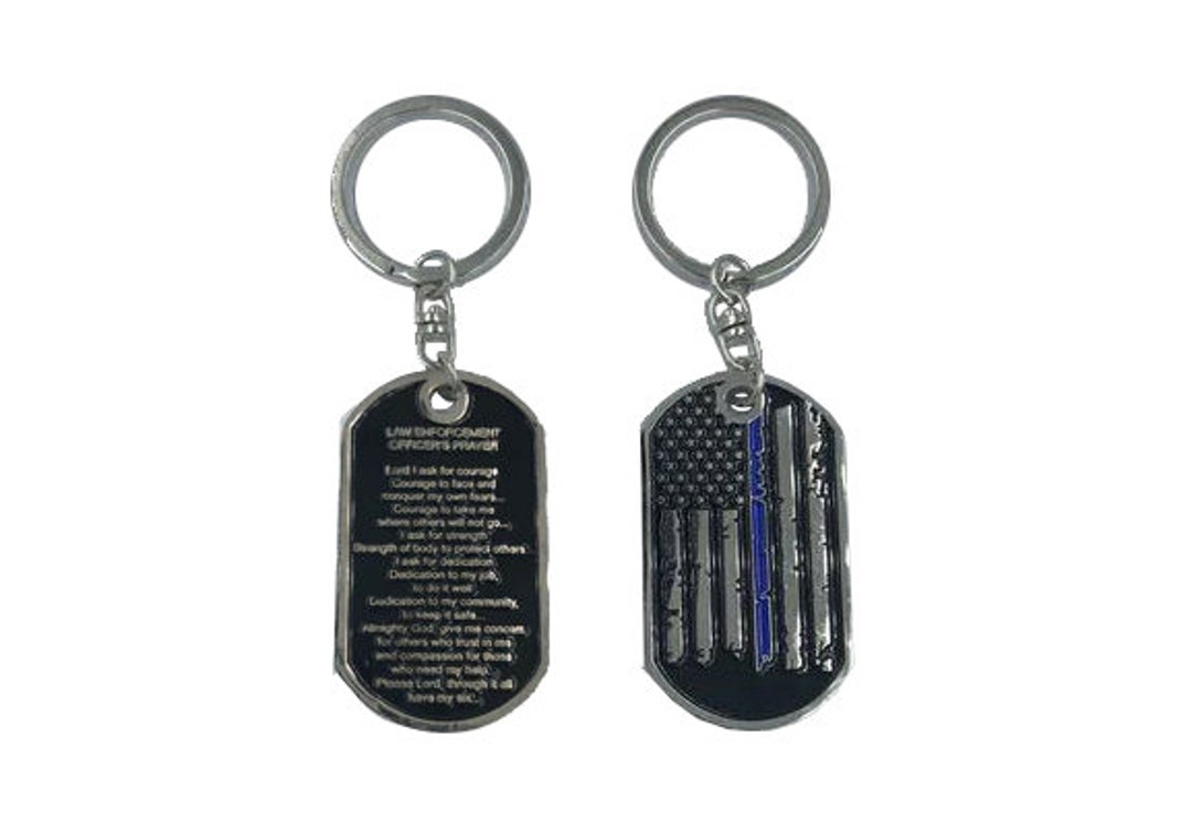 Thin Blue Line Police Officer's Prayer Dog Tag Keychain Challenge Coin