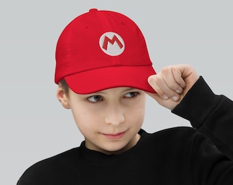 Mario Embroidered Red Cap for Youth and Kids | Halloween Costume Hat