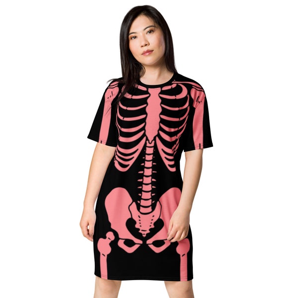 Bar Bie Inspired Pink Skeleton T-Shirt Dress, Halloween Costume, Casual, Work or School