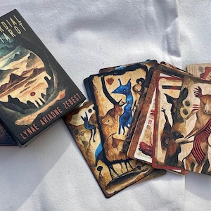 The Primordial Dreams Tarot - indie intuitive deck with guidebook and drawstring bag, original artwork, Neolithic inspired