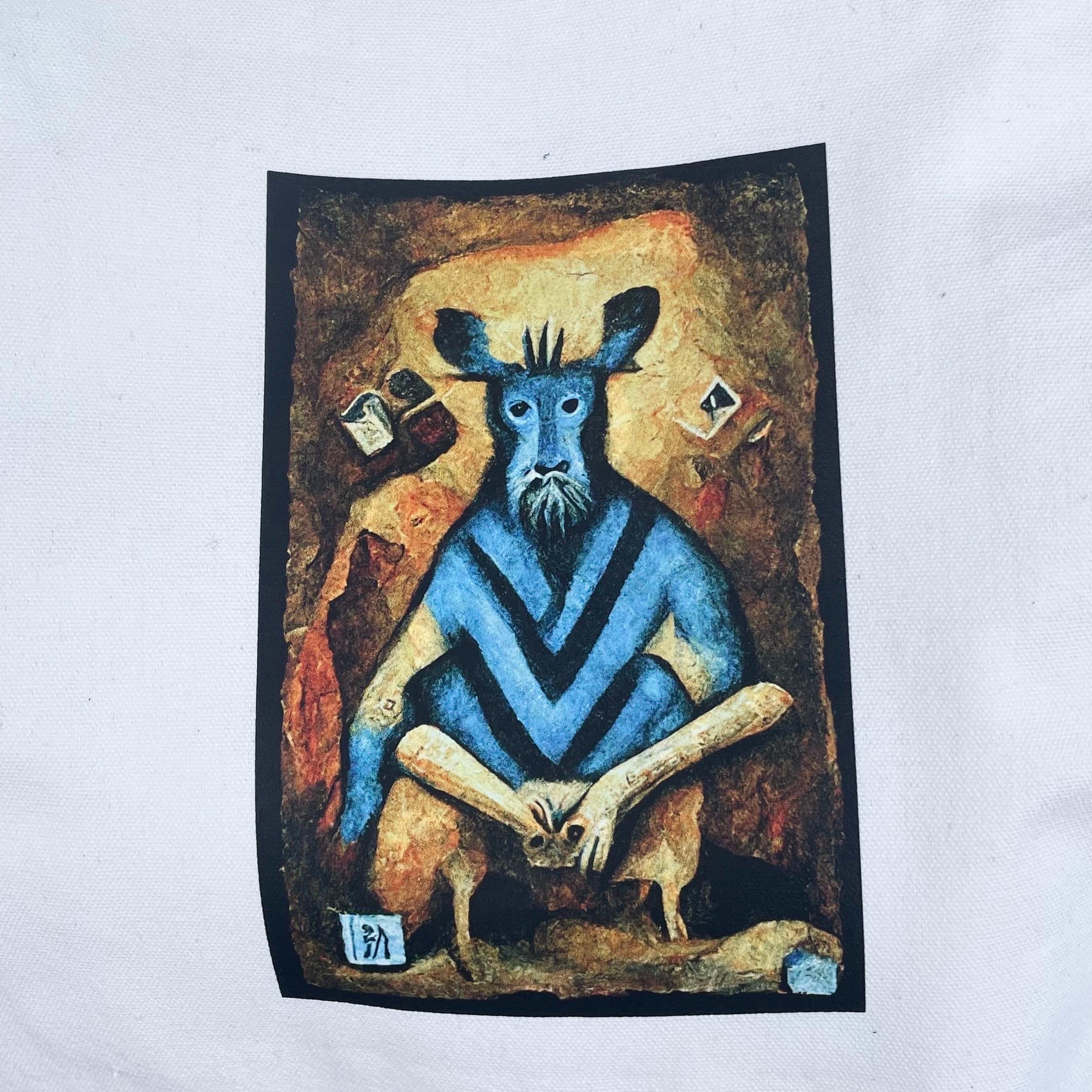large canvas drawstring bag - "Father of Water (variation)" - functional art print, storage pouch, tarot themed art, king of cups, craft bag