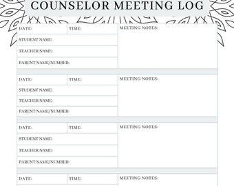 School Counselor Meeting Log with Coloring Border Instant Download