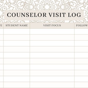 School Counselor Visit Log with Coloring Border Instant PDF Download