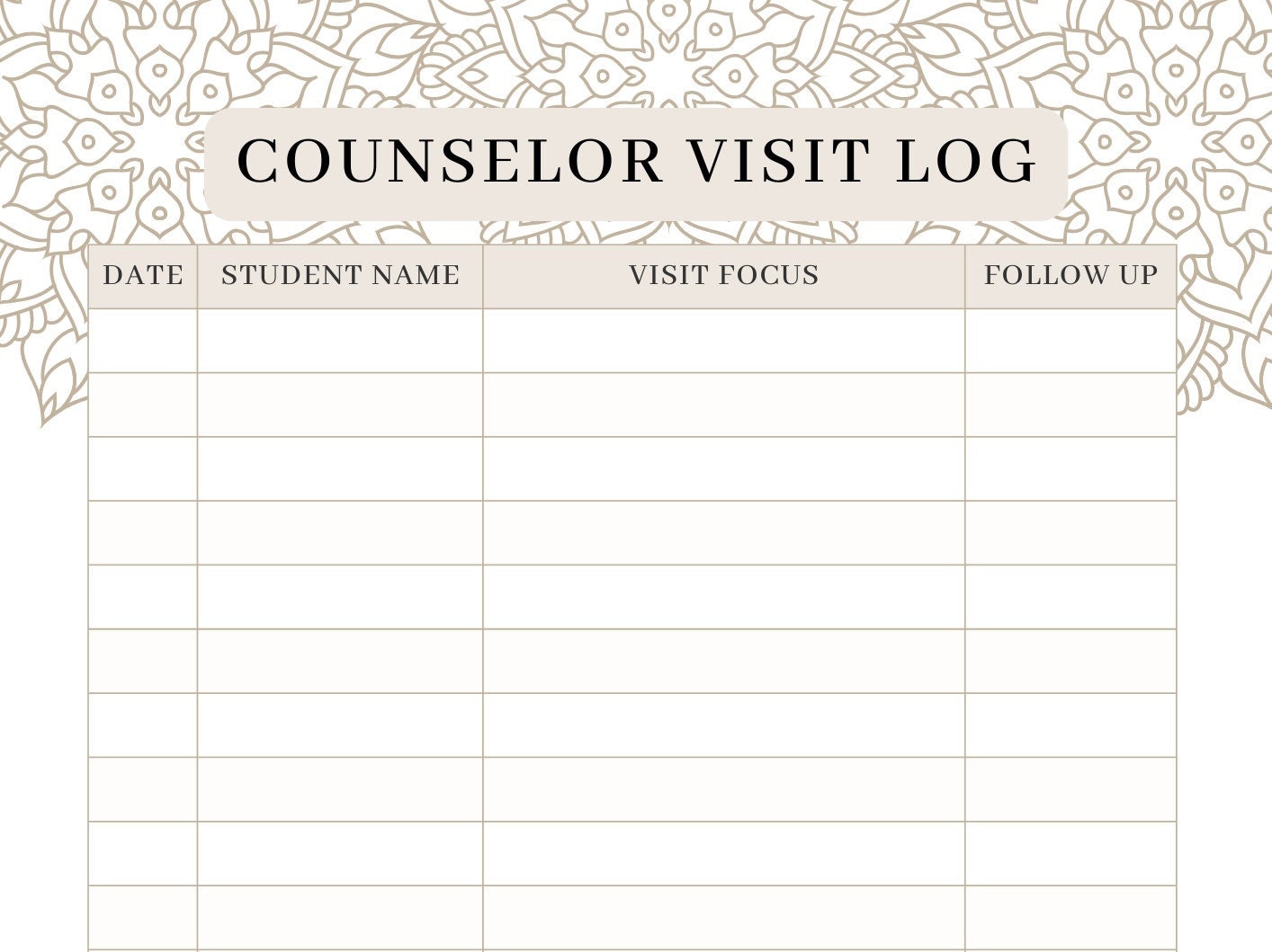 School Counselor Visit Log With Coloring Border Instant PDF Download Etsy