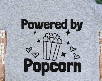 Powered by Popcorn SVG, Funny Movie Night Shirt, Popcorn Lover Design, Snack SVG, Movie Lover Gift, Funny Food SVG, Cricut Cut File