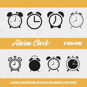 Budzik SVG Bundle, Zegar, Budzik Plik Cut, Pliki SVG dla Cricut, Clipart Zegara, Alarm PNG, Wektor Czasu, Czas SVG, Natychmiastowe Pobieranie