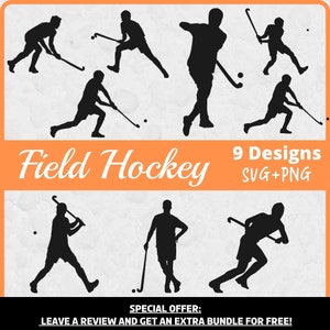 Feldhockey-Svg, SVG-Dateien für Cricut, Hockey Clipart, Feldhockey Silhouette, Spieltag SVG, Hockeyspieler, Feldhockey geschnitten Datei