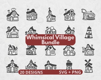Whimsical Village SVG Bundle, 20 Fairytale Buildings