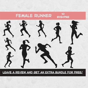 Paquete SVG de silueta de corredor femenino, archivos SVG para Cricut, mujer corriendo, ejecutar SVG, uso comercial, deportes svg, corriendo imágenes prediseñadas, cortar archivos