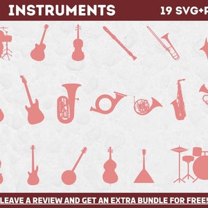 Muziekinstrumenten Svg, SVG-bestanden voor Cricut, Instrument Clipart, Muziek Svg, Muziek Clipart, Gitaar Svg, Instrument Silhouet, Trompet Svg