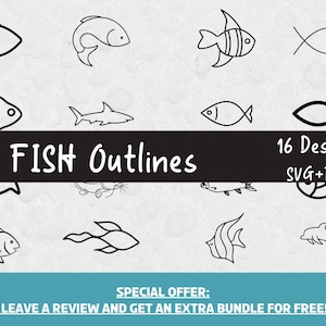 Fish Outline Svg, SVG Files for Cricut, Fish Cut Files, Ocean Svg, Fish Vectors, Fish Outlines, Fish Clipart, Fish PNG, Fish Silhouettes