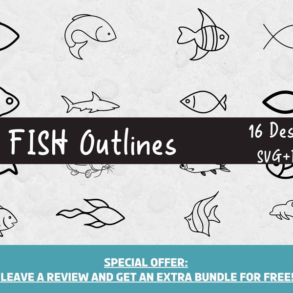 Fish Outline Svg, SVG Files for Cricut, Fish Cut Files, Ocean Svg, Fish Vectors, Fish Outlines, Fish Clipart, Fish PNG, Fish Silhouettes